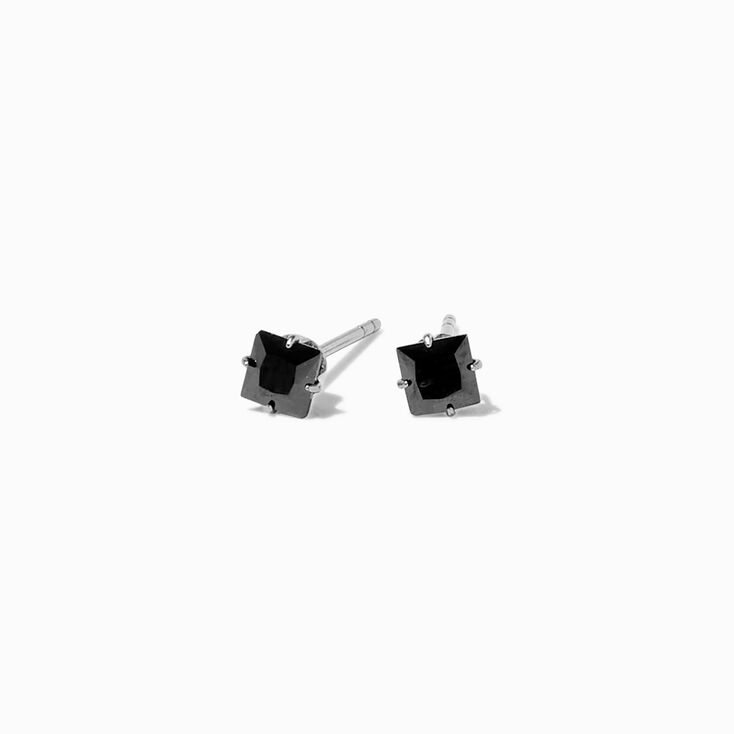 Black Titanium Cubic Zirconia 4MM Square Stud Earrings,