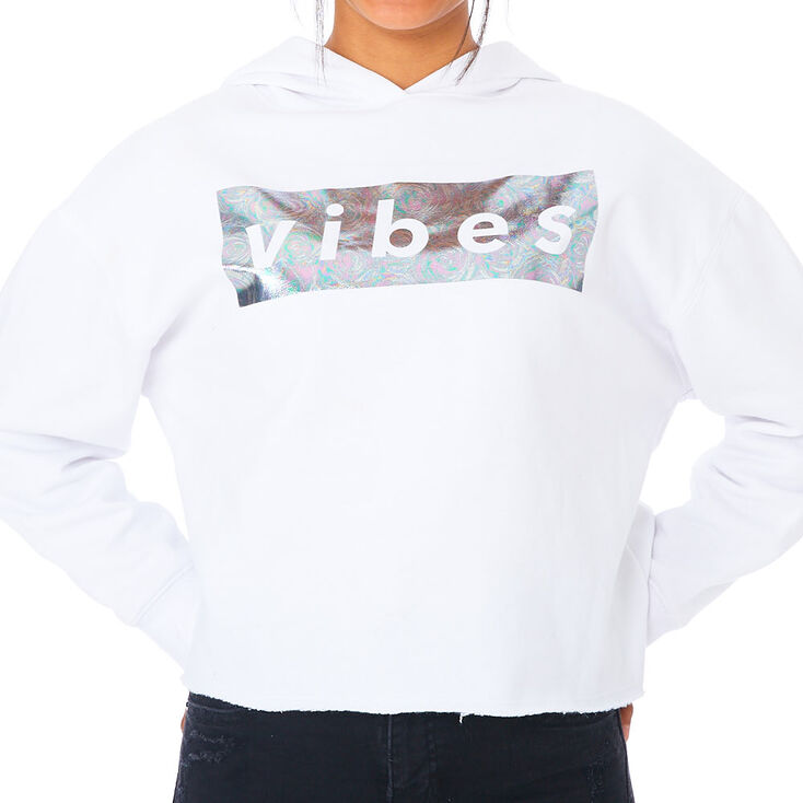 Vibes Crop Hoodie - White,