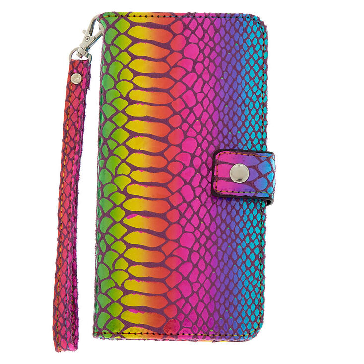 Metallic Rainbow Snake Skin Folio Phone Case - Fits iPhone 6/7/8 Plus,