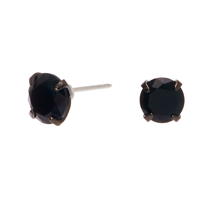 Sterling Silver Cubic Zirconia Hematite 5MM Round Stud Earrings - Black,