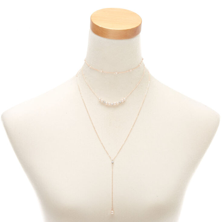 Rose Gold Pearl Multi Strand Necklace,