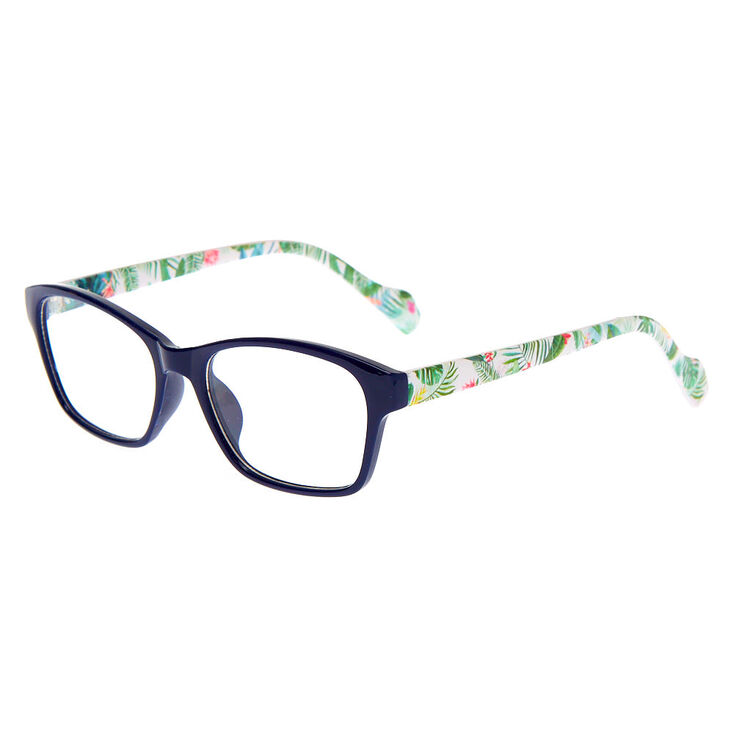 Palm Leaf Rectangle Clear Lens Frames - Navy,