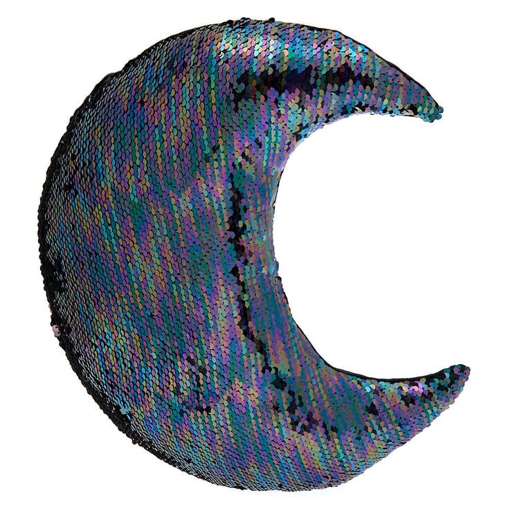 Reversible Sequin Moon Pillow - Black,