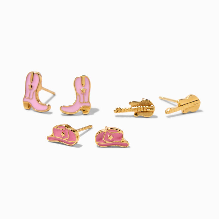 18K Gold Plated Country Music Star Stud Earrings - 3 Pack,