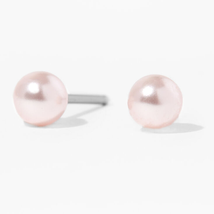 Stainless Steel 4mm Pink Pearl Studs Ear Piercing Kit with Ear Care Solution,