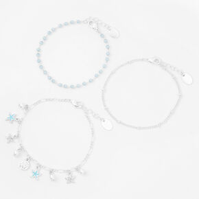 Silver &amp; Blue Beach Charms Bracelet Set - 3 Pack,