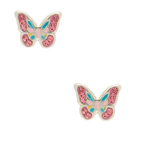 Sterling Silver Pastel Butterfly Stud Earrings,