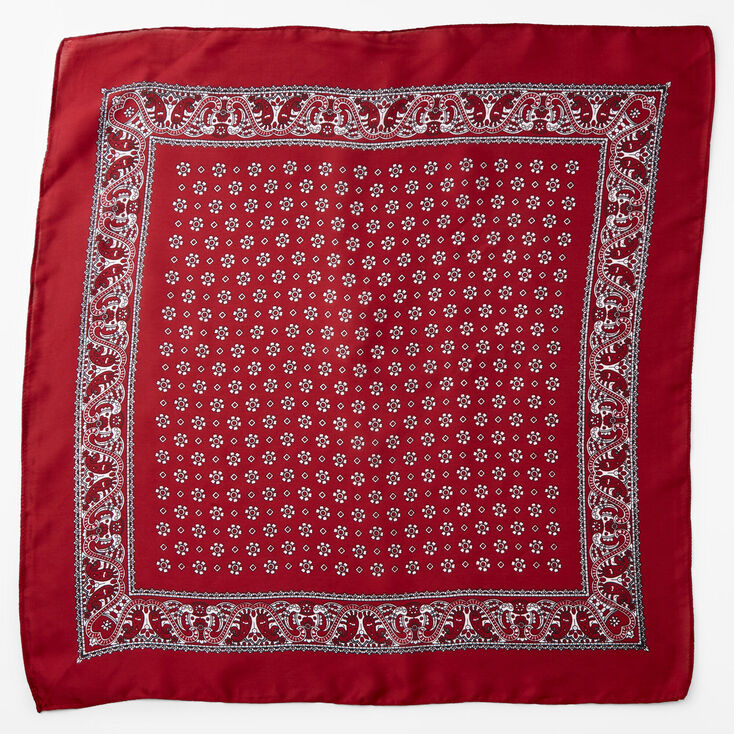 Floral Paisley Silky Bandana Headwrap - Burgundy,