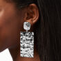 Silver-tone Hammered Rectangular 3&quot; Drop Earrings,
