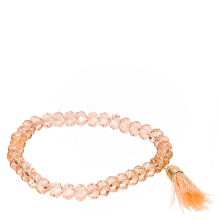 Peach Faceted Bead with Tassel Charm Stretch Bracelet,