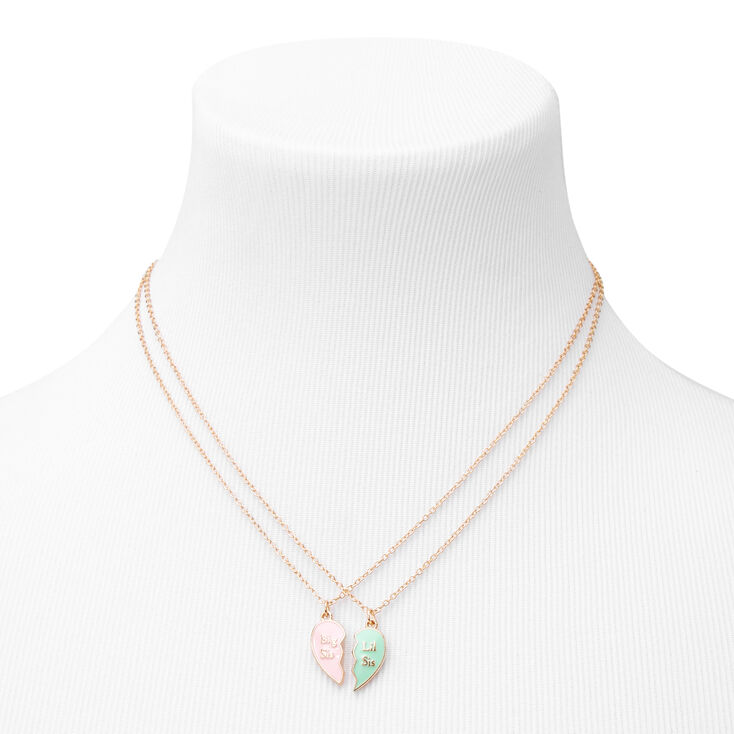 Big &amp; Lil Sis Pink &amp; Mint Heart Pendant Necklaces - 2 Pack,