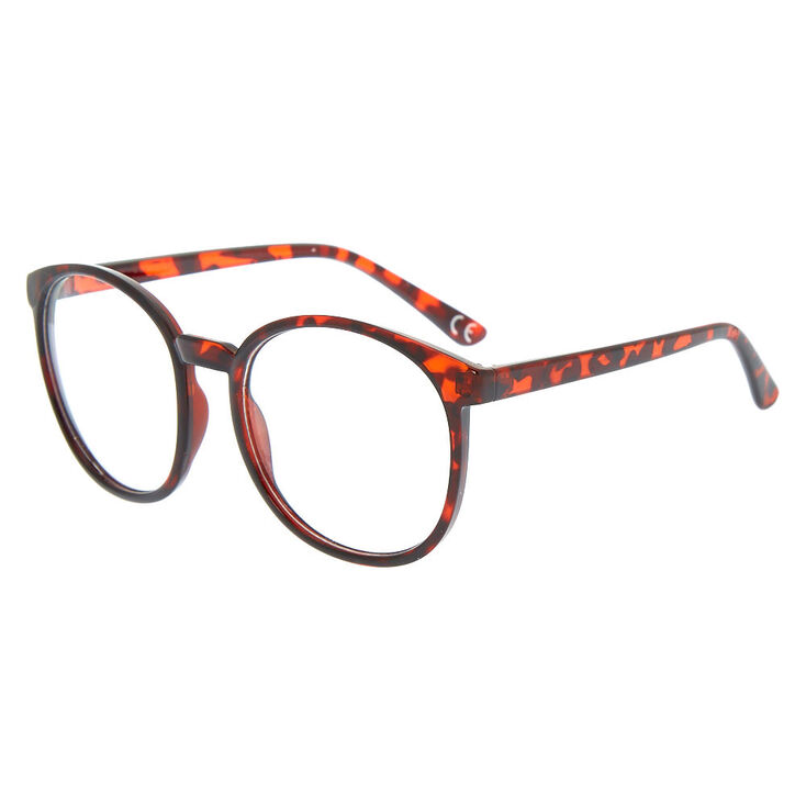 Oversized Tortoiseshell Round Clear Lens Frames - Brown,
