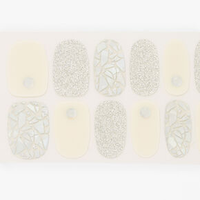 Silver &amp; Ivory Shattered Glass Vegan Nail Wraps Set - 24 Pack,
