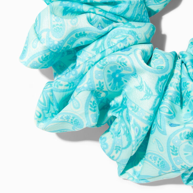 Aqua Paisley Print Giant Hair Scrunchie,