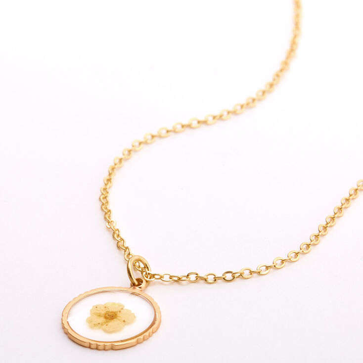 Gold Pressed Flower Pendant Necklace - Yellow,