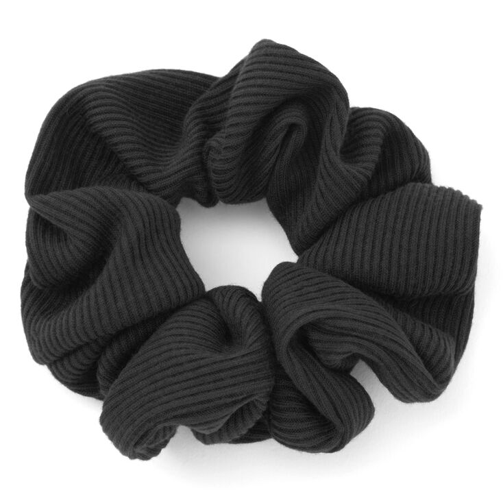 Medium Ribbed Hair Scrunchie - Black,