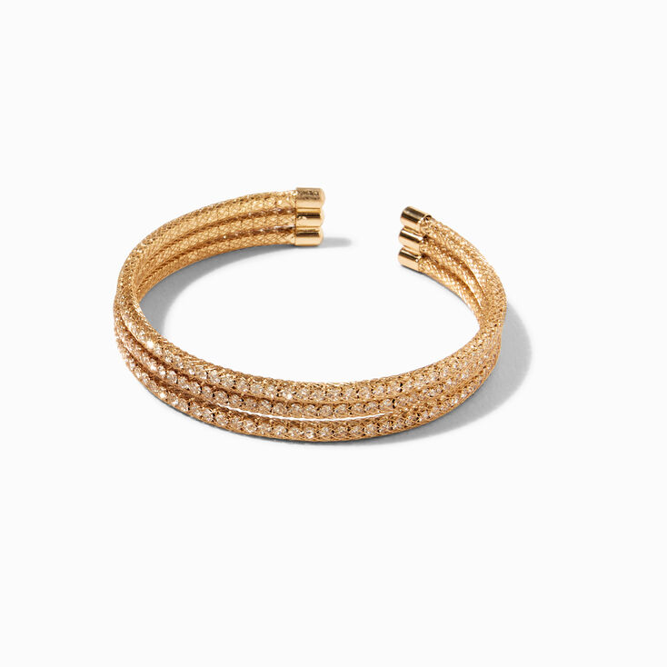 Gold Rhinestone Triple Row Cuff Bracelet,