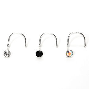 Sterling Silver 22G Mixed Stone Nose Rings - 3 Pack,