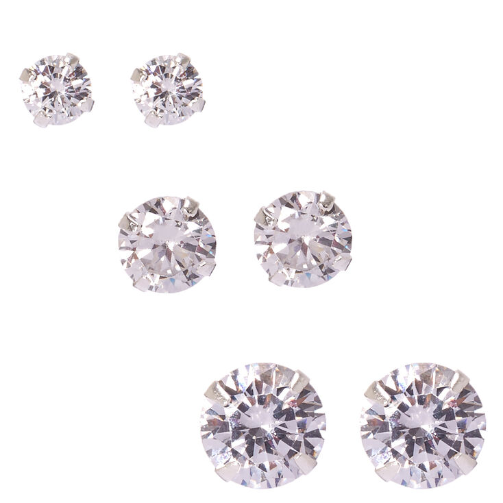 5MM, 7MM, & 9MM Cubic Zirconia Sterling Silver Studs,