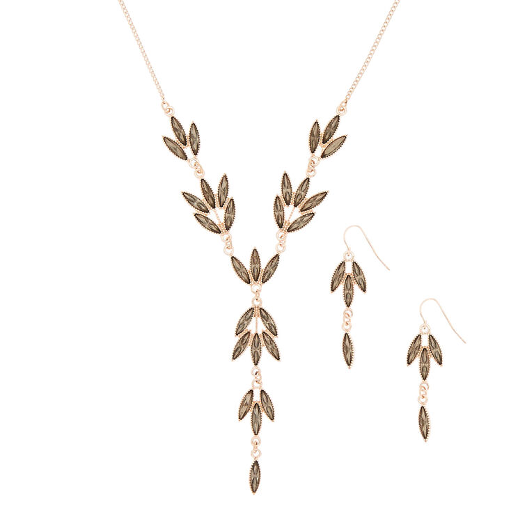 Rose Gold Leaf Jewelry Set - Gray, 2 Pack,