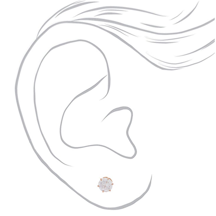 Rose Gold Titanium Cubic Zirconia Round Stud Earrings - 6MM,