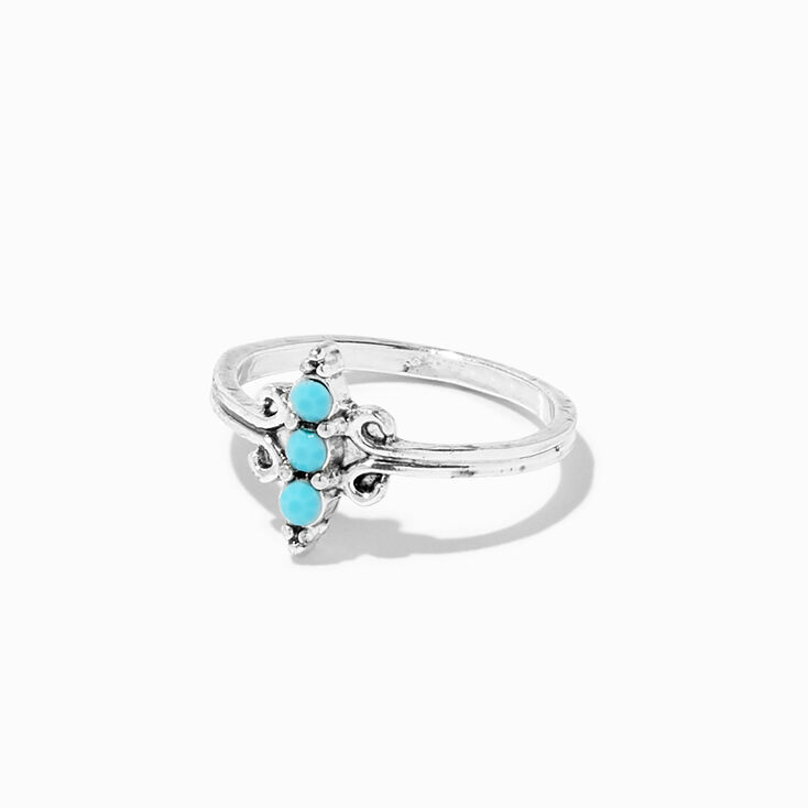 Silver &amp; Turquoise Mixed Leaf Filigree Rings - 10 Pack,
