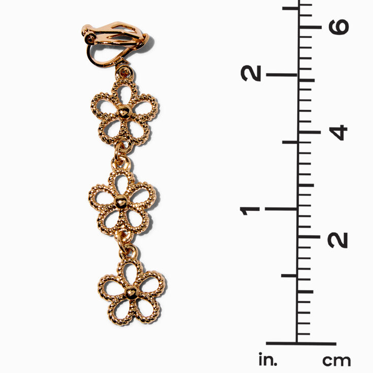 Gold-tone Textured Daisies 2&quot; Clip-On Drop Earrings ,