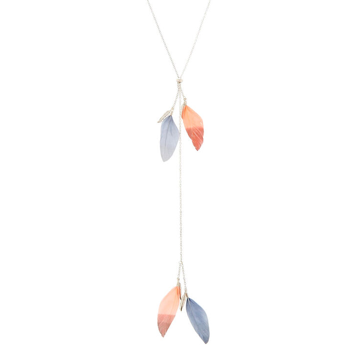 Pink Feather Adjustable Long Necklace,