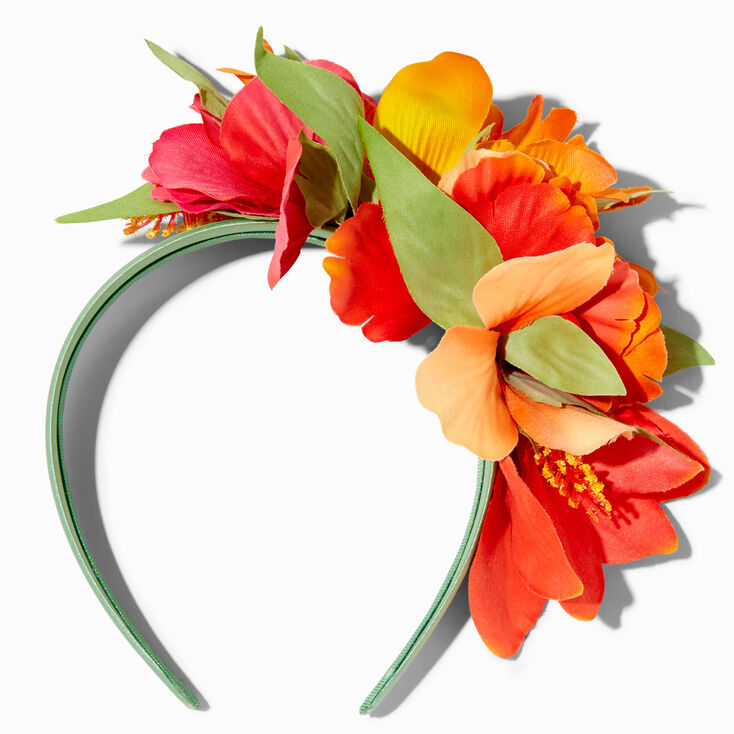 Orange &amp; Red Hibiscus Flower Headband,