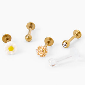 Gold Daisy 16G Daith Flat Back Jewelry Set - 5 Pack,