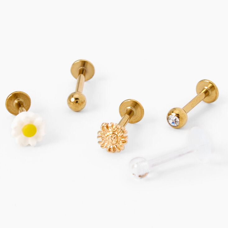 Gold Daisy 16G Daith Flat Back Jewelry Set - 5 Pack,