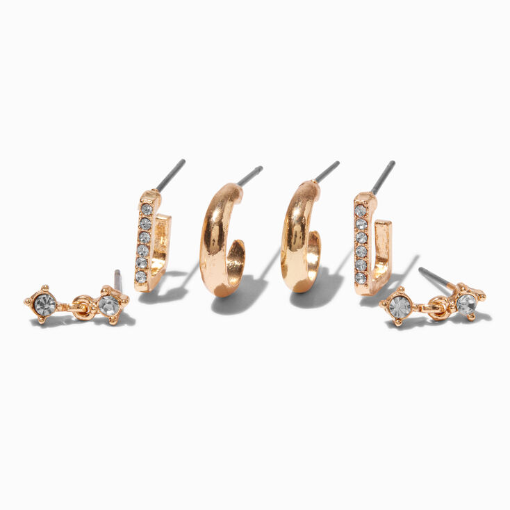 Embellished Gold-tone Earring Stackables Set - 3 Pack,