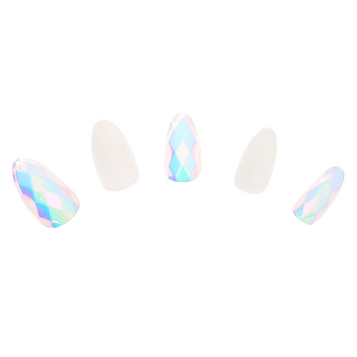 Aurora Borealis Disco Faux Nail Set - Clear, 24 Pack,