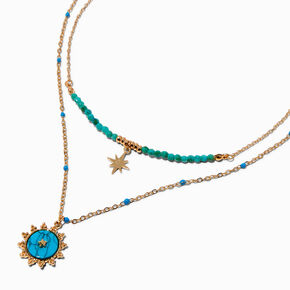 Turquoise Sunburst Gold-tone Multi-Strand Necklace ,