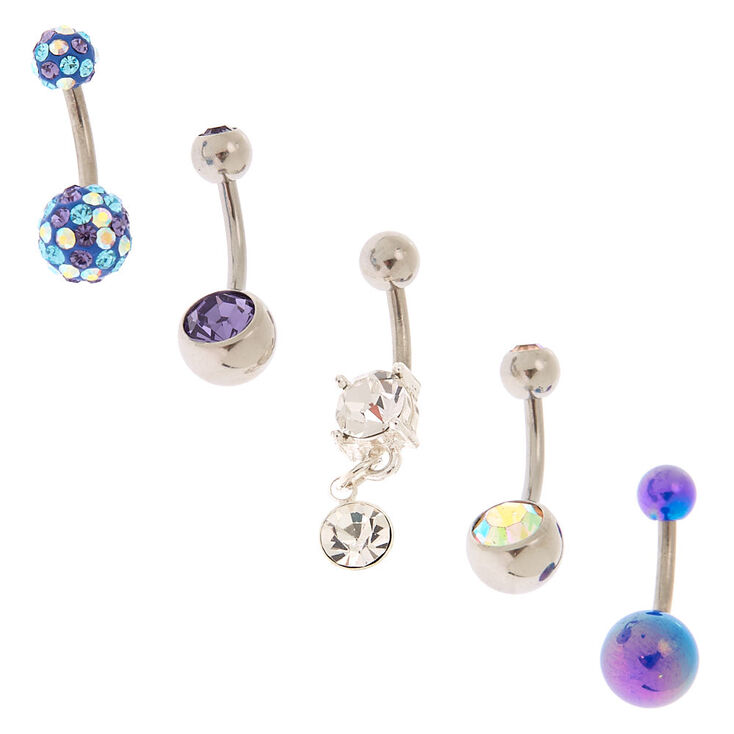 Silver 14G Mermaid Queen Belly Rings - 5 Pack,