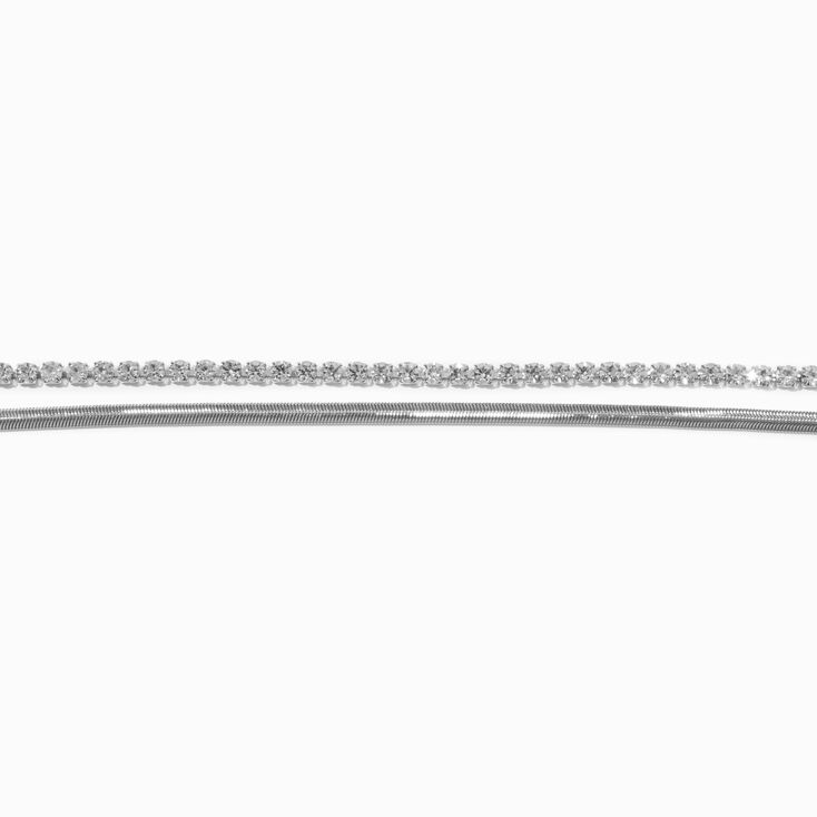 Silver-tone Sleek Cup Chain Multi-Strand Choker Necklace,