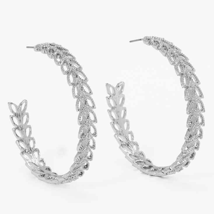 Silver 60MM Leaf Hoop Earrings,
