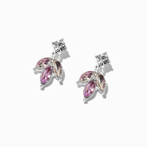 Purple Petal Crystal Square Silver Stud Earrings,