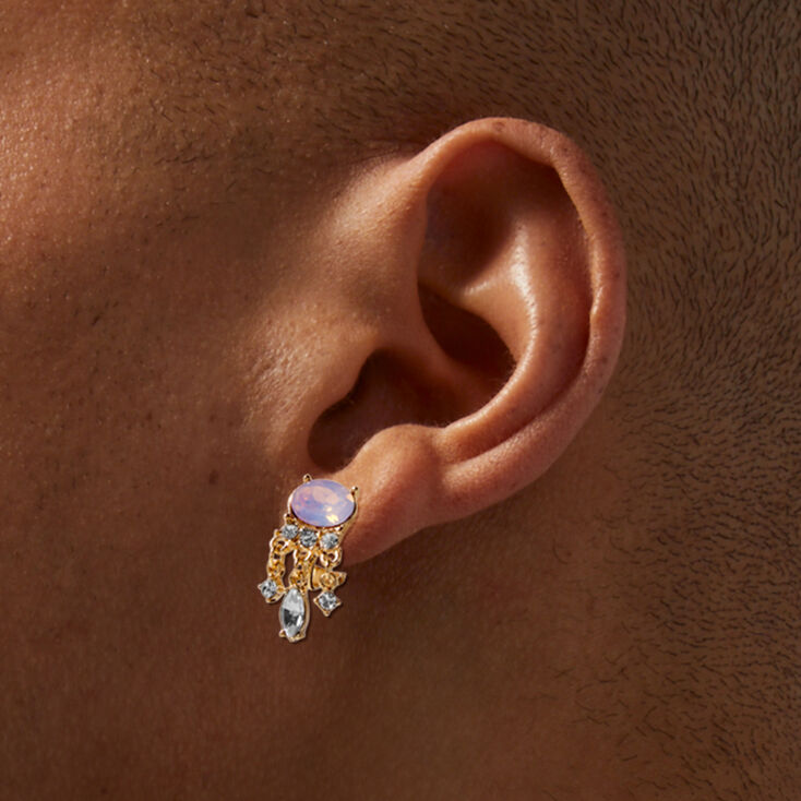 Gold-tone Pink Pearl Dangle Stud Earrings,