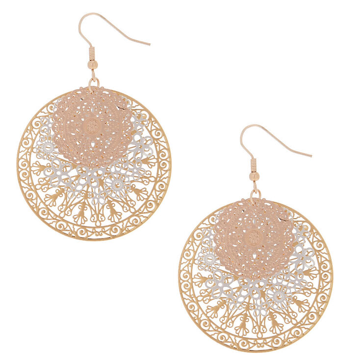Mixed Metal 2" Filigree Drop Earrings,