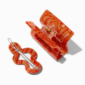Retro Swirl Orange Hair Claw &amp; Clip - 2 Pack,