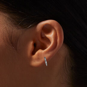 Silver Titanium 10MM Crystal Spike Huggie Hoop Earrings,