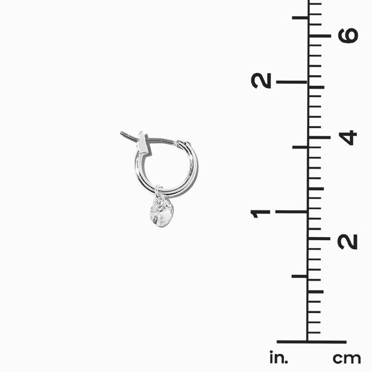 Silver Cubic Zirconia Charm 10MM Huggie Hoop Earrings,