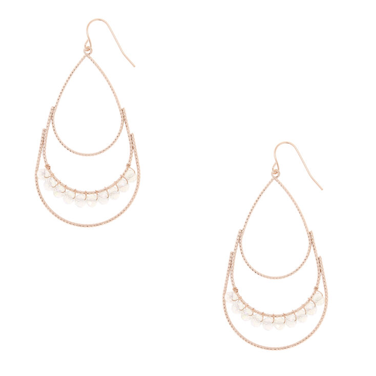 Rose Gold-Tone Teardrop Gem Dangle Earrings,