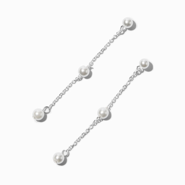 Silver-tone Pearl Station 2&quot; Linear Drop Earrings,