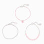Pink Heart &amp; Happy Face Chain Bracelets - 3 Pack,