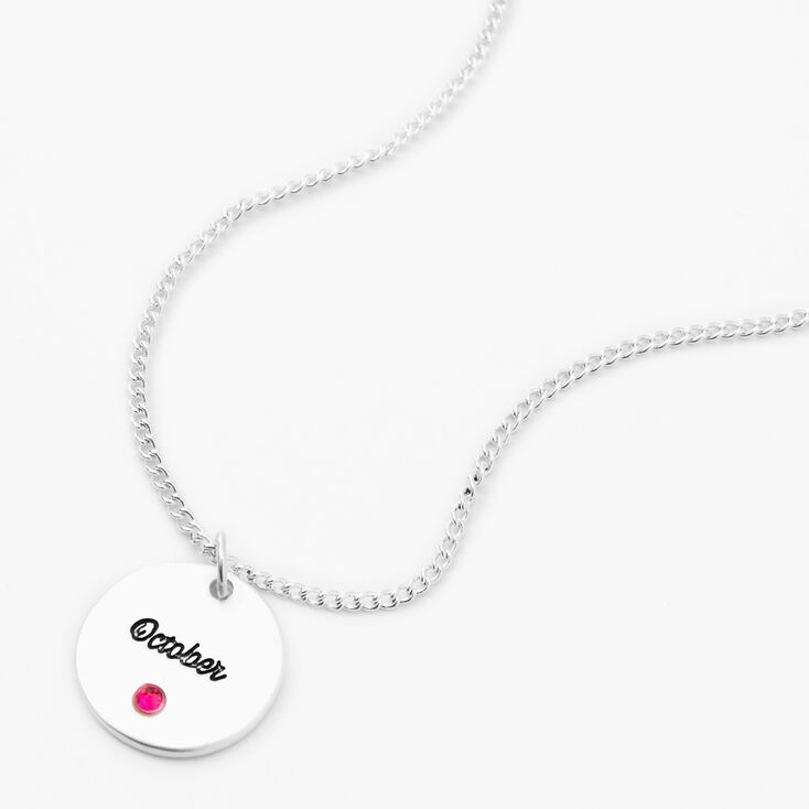 Silver Birthstone Color Tag Pendant Necklace - October,