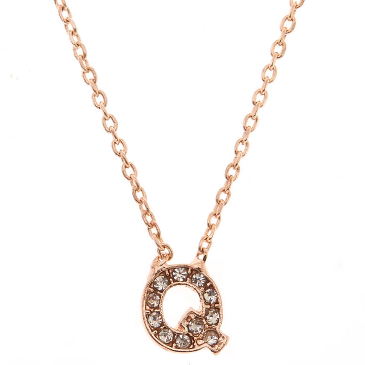 Rose Gold Studded "Q" Initial Necklace,
