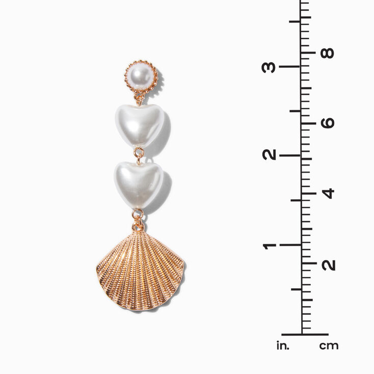 Heart Pearl &amp; Gold-tone Seashell 3&quot; Drop Earrings,