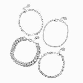 Silver-tone Mixed Chain Bracelet Set - 4 Pack,